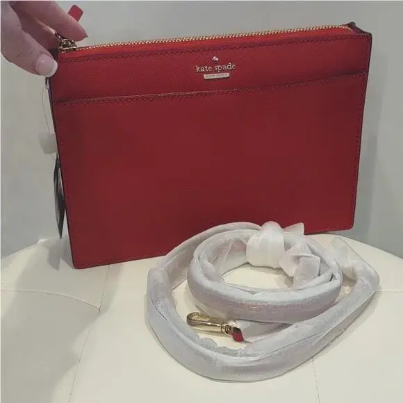 Kate Spade Red Hot Clutch Crossbody Cameron Clarise Purse Handbag New Versatile