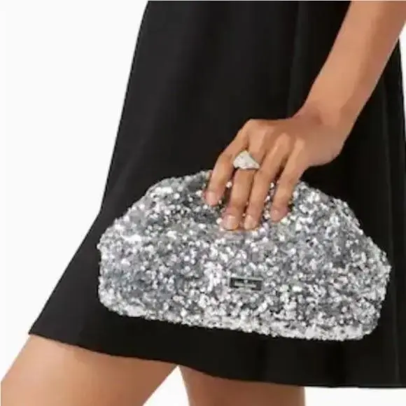 Kate Spade Scrunchy Sequin Fabric Convertible Clutch Silver Crossbody