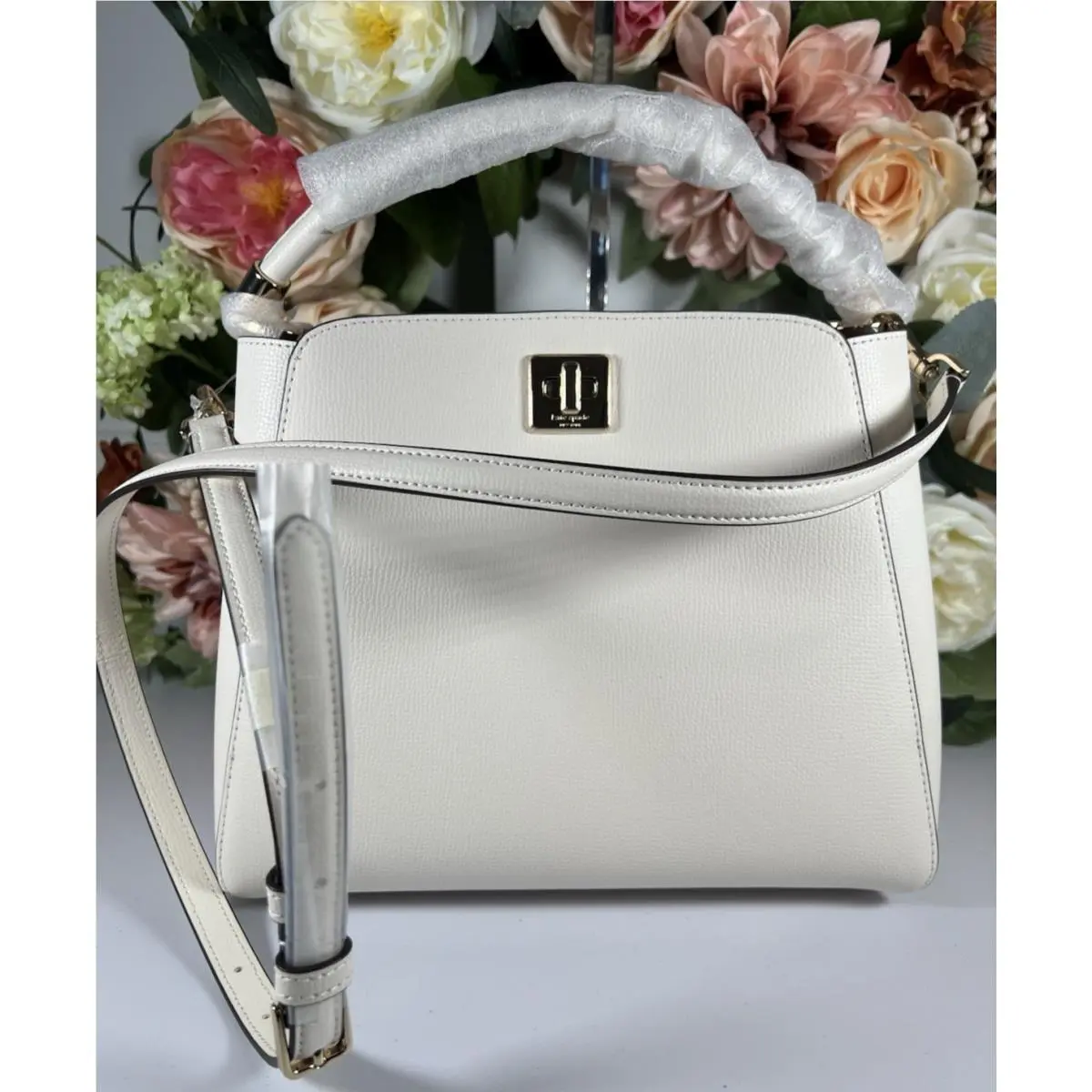 Kate Spade Leather Top Handle PH0EBE Satchel W/crossbody Strap-cream/bone/beige