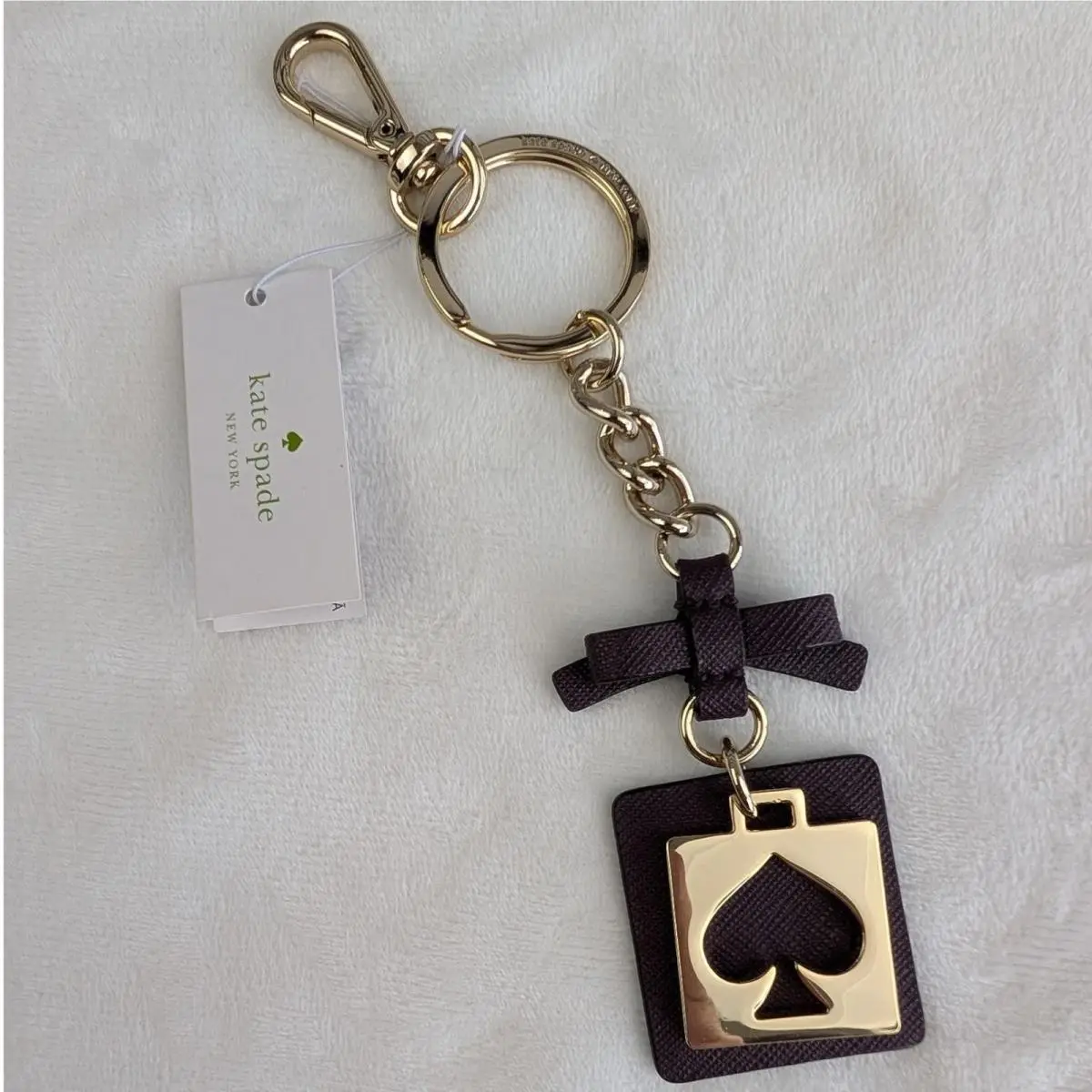 Kate Spade Mahogany Leather Bow Spade Key Fob Keychain WORU0087