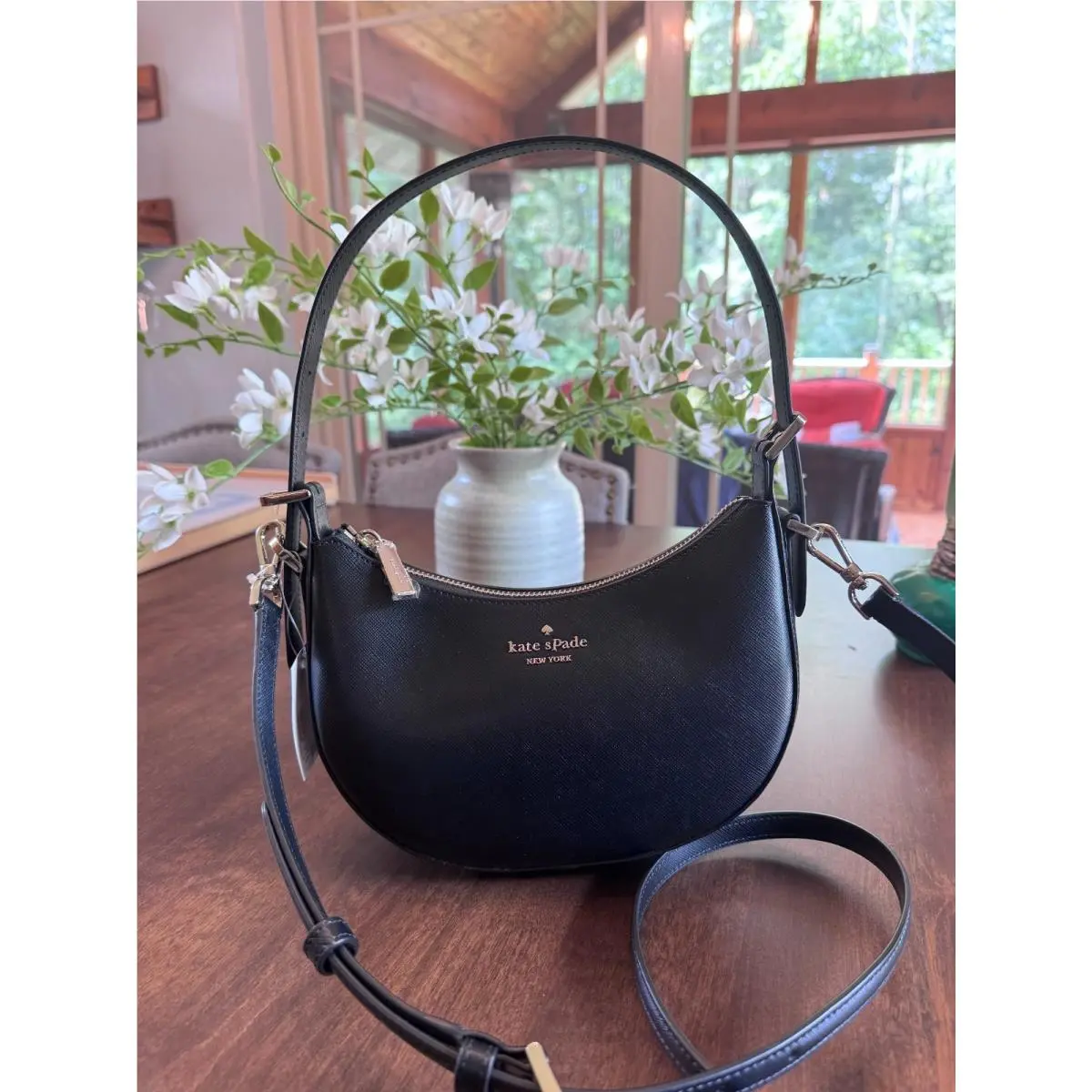 Kate Spade Nova Crescent Shoulder Bag KK949 Leather Crossbody Black