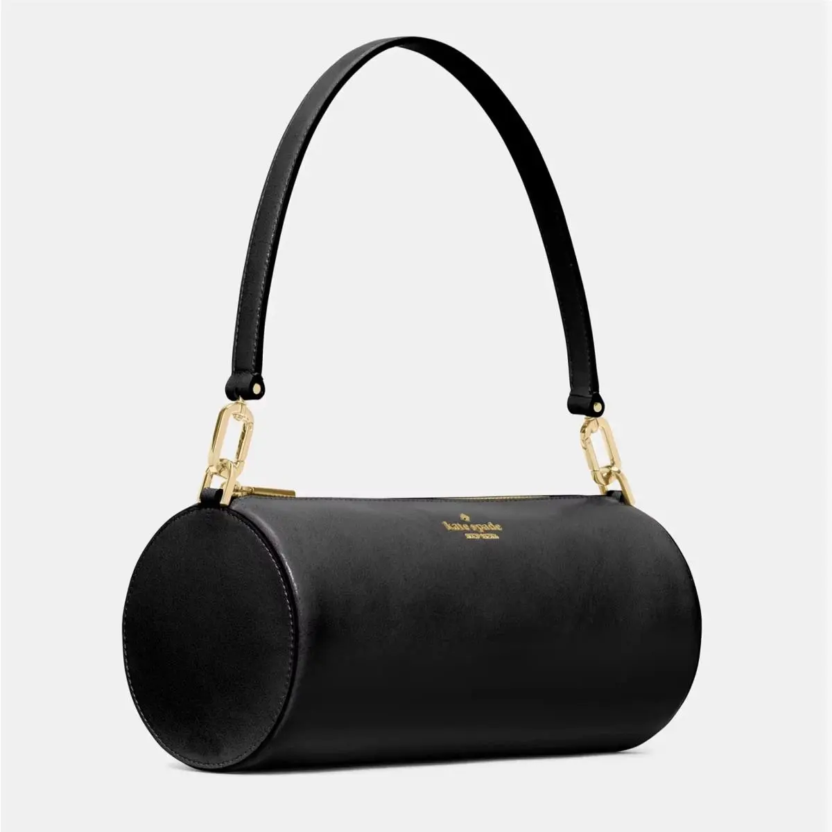 Kate Spade New York Barrel Bag in Glazed Leather Medium Shoulder Bag Black New