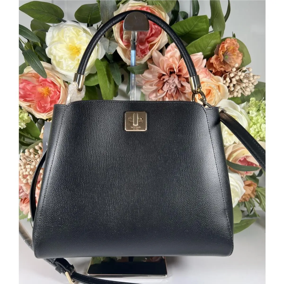 Kate Spade Medium Leather Top Handle PH0EBE Satchel W/crossbody Strap-black