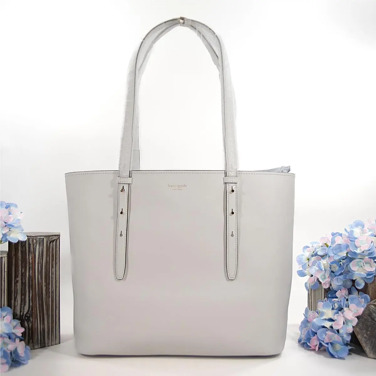Kate Spade True White Fine Grain Leather Do It All Large Tote Bag