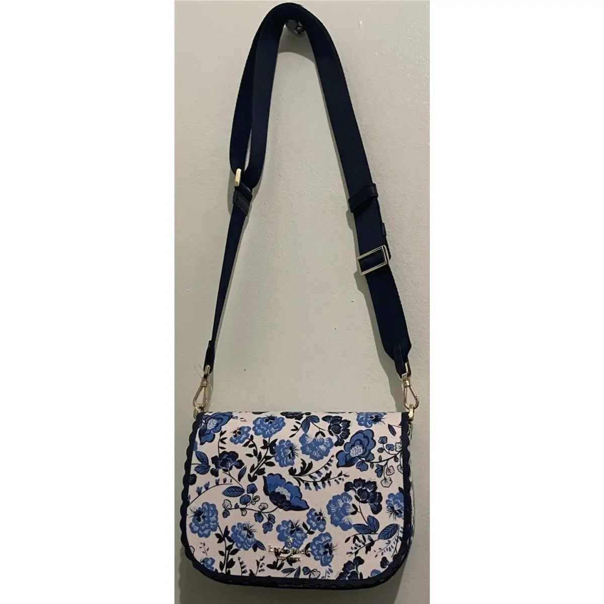 Kate Spade New York Madison Peacock Navy Pink Printed Floral Saddle Bag