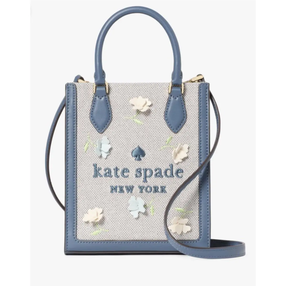New York Ellie Applique Canvas Mini Tote Crossbody Blue Multicolor by Kate Spade