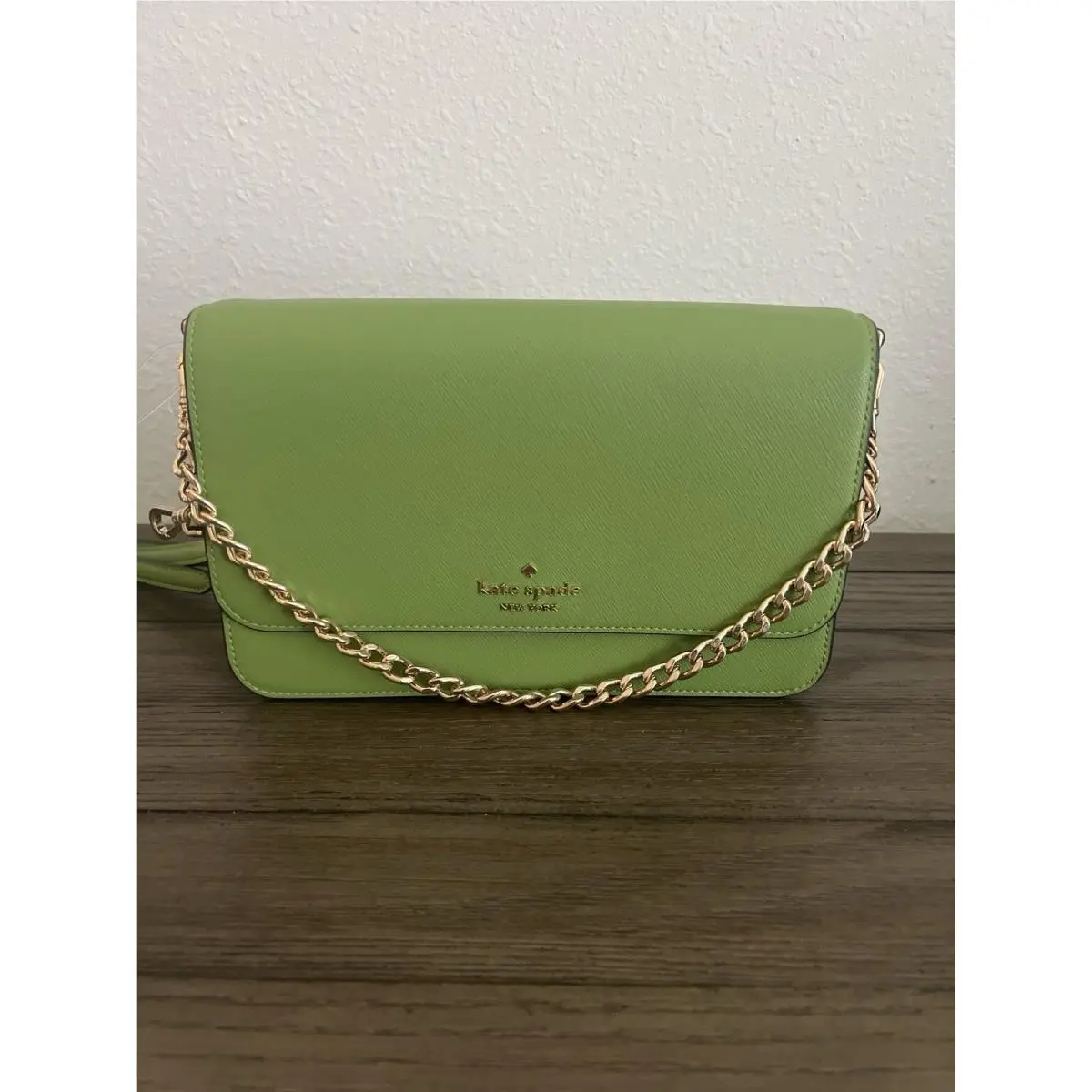 Kate Spade New York KC430 Turtle Green Saffiano Leather Flap Crossbody Bag Nwt￼