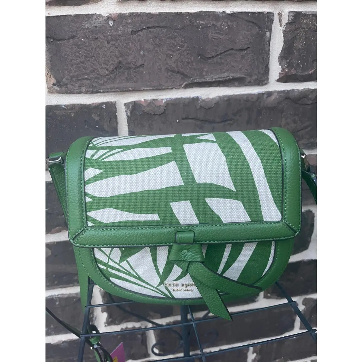 Kate Spade Knott Palm Medium Canvas Saddle Bag Bitter Green Multi