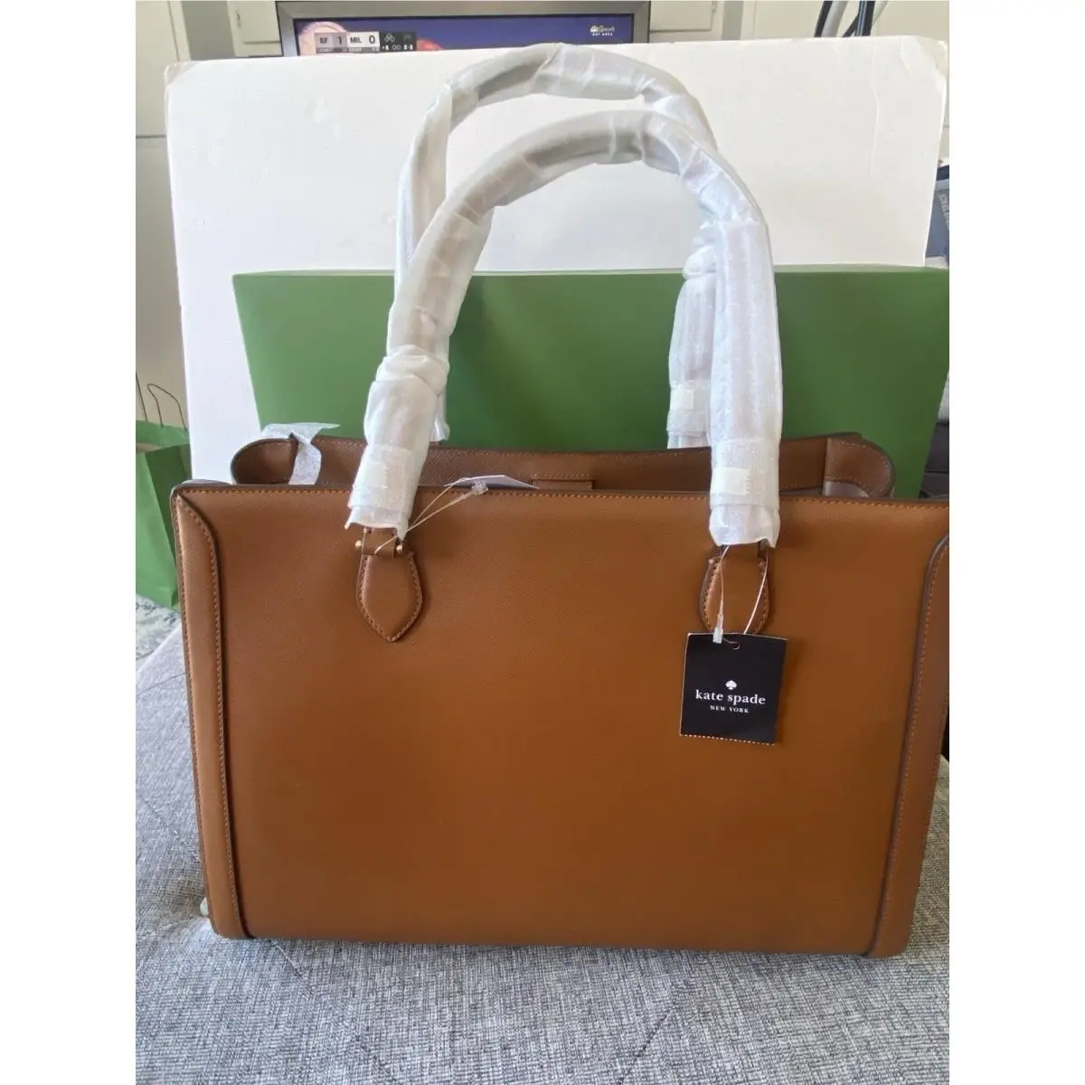Kate Spade Madison Large Tote Saffiano Leather Bag Cognac Brown KC434 New