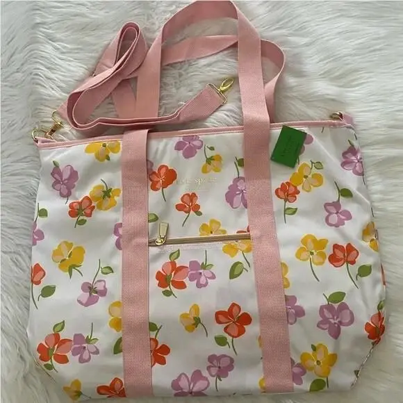 Nwt-kate Spade White W/pink Spring Pansies Tote Bag