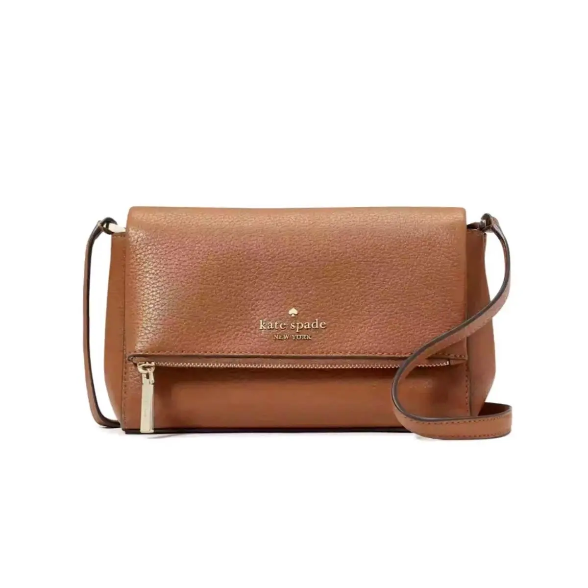 New Kate Spade Leila Mini Zip Crossbody Pebble Leather Warm Gingerbread