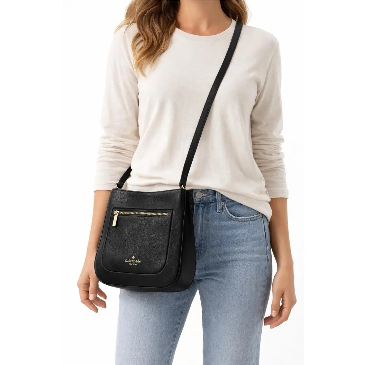 Kate Spade NY Black Pebbled Leather Crossbody Zip Pocket Classic City
