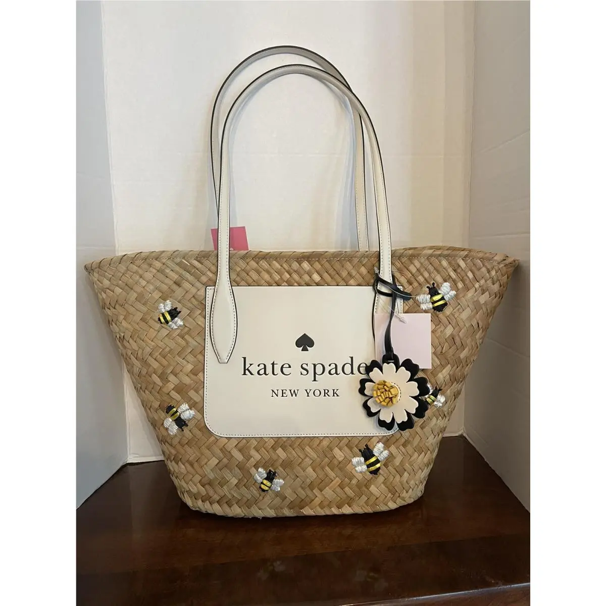 Ksny Honey Bee Straw Tote Woven Wicker Straw Bag Bees Tag Last One by Kate Spade
