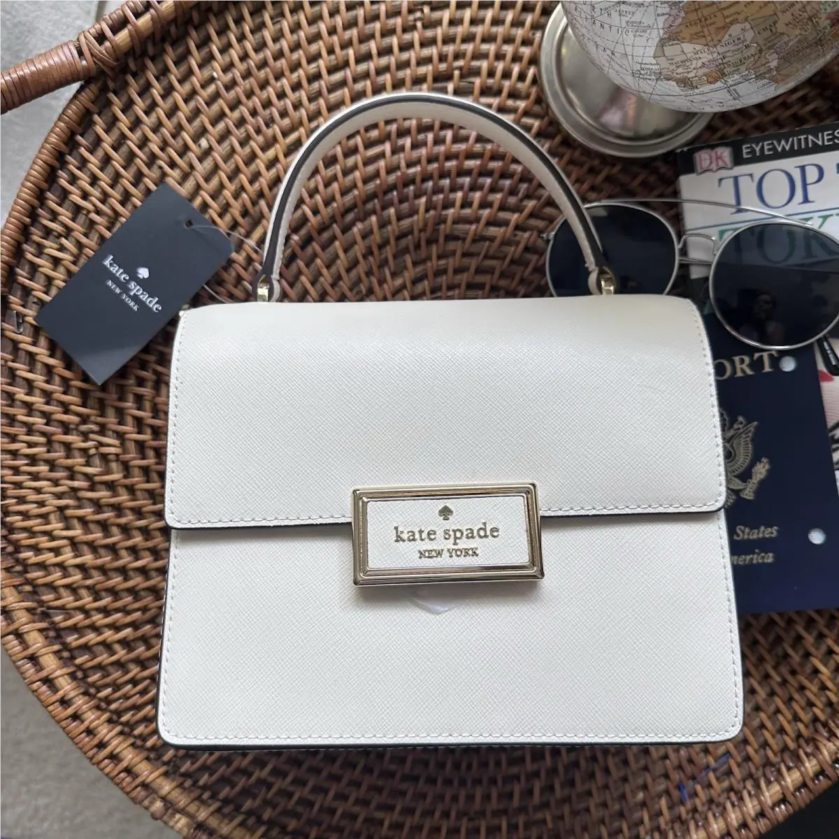 Kate Spade Cream “reegan” Top-handle Saffiano Leather Crossbody Bag New Tags