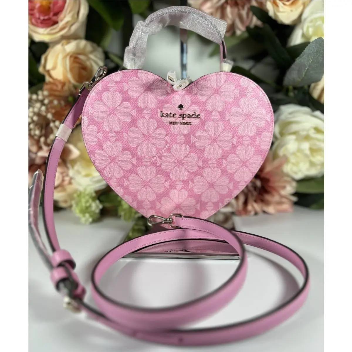 Kate Spade Coated Canvas/leather Heart Spade Flower Crossbody-parisian Pink