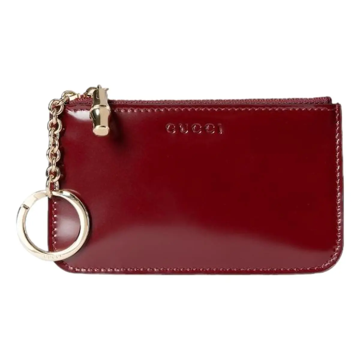 Gucci Bamboo Bordeaux Patent Leather Zipper Key Pouch Wallet Box
