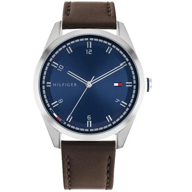 Griffin 1710458 Blue Dial Brown Leather Strap 43MM Mens Watch by Tommy Hilfiger