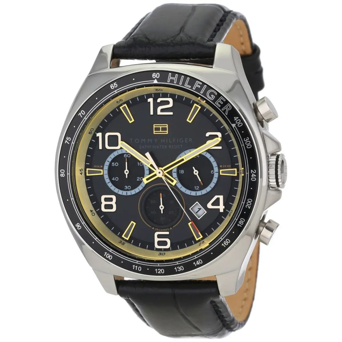 Tommy Hilfiger Chronograph Date Black Dial Leather Strap Men`s Watch 1790936