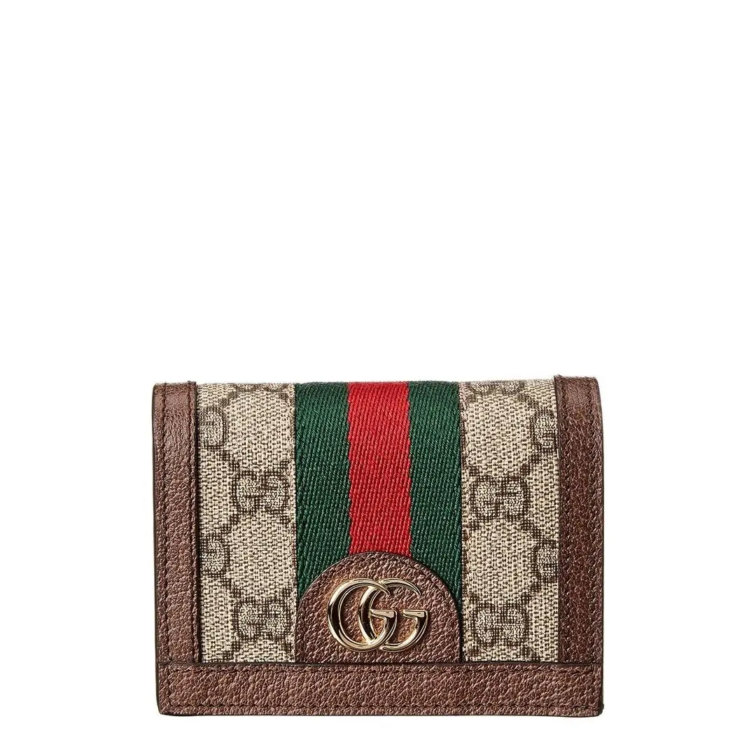 Gucci Ophidia Gg Supreme Canvas Leather Card Case Women`s Beige Os