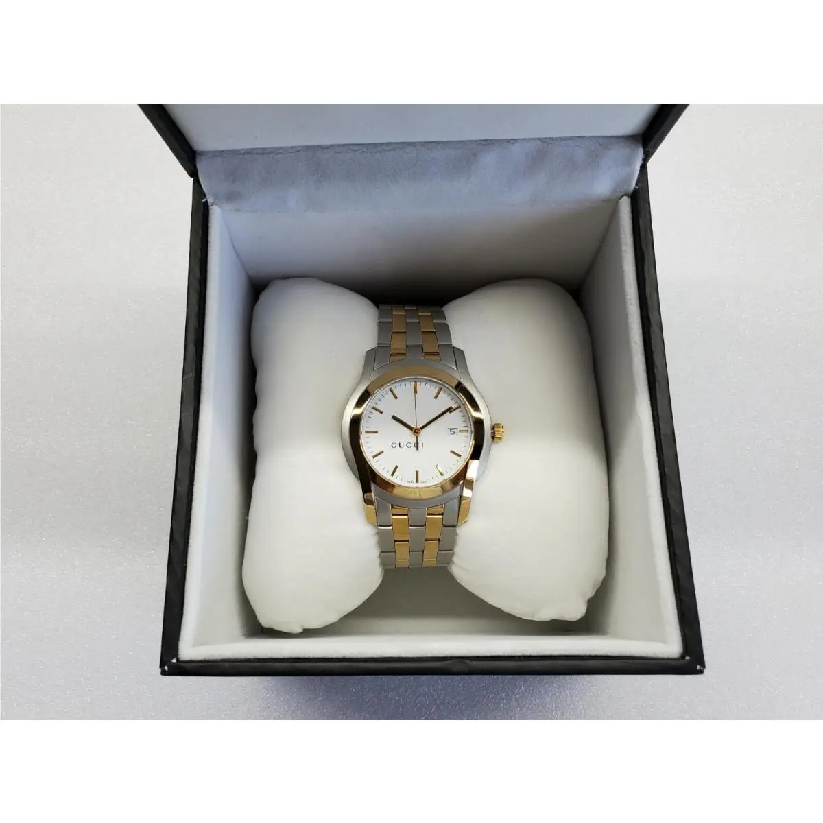 G-class White Dial Date Two-tone Stainless Steel Men`s Watch YA055214 by Gucci