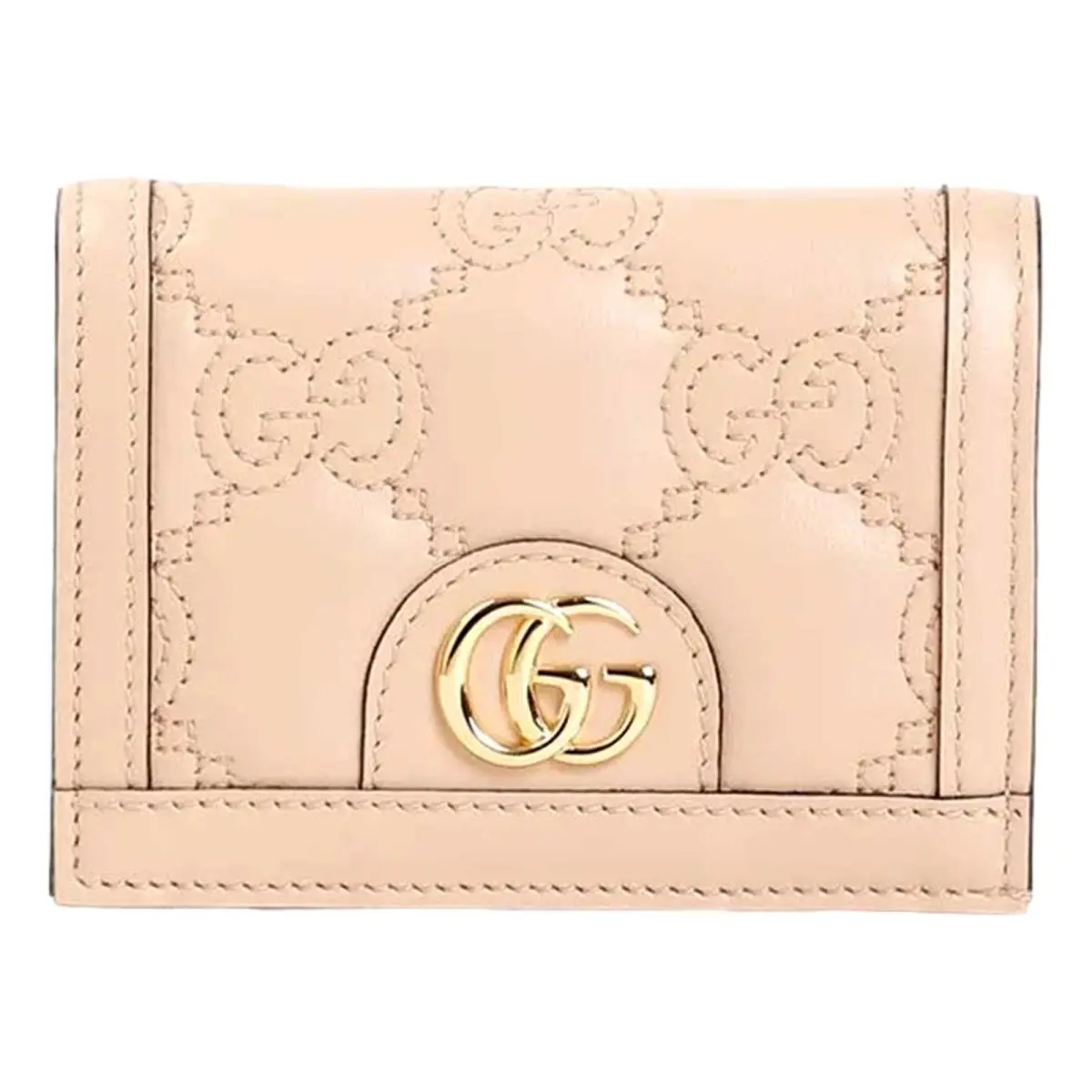 Gucci GG Matelassé Pink Sand Leather Card Case Wallet