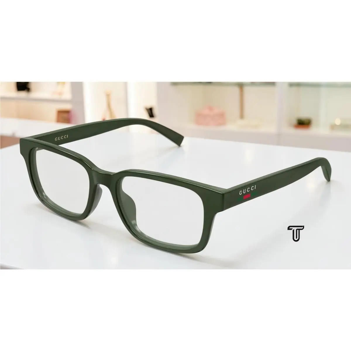GG2107OL 008 Rectangular Squared Green Demo Lens 57 mm Men`s Eyeglasses by Gucci