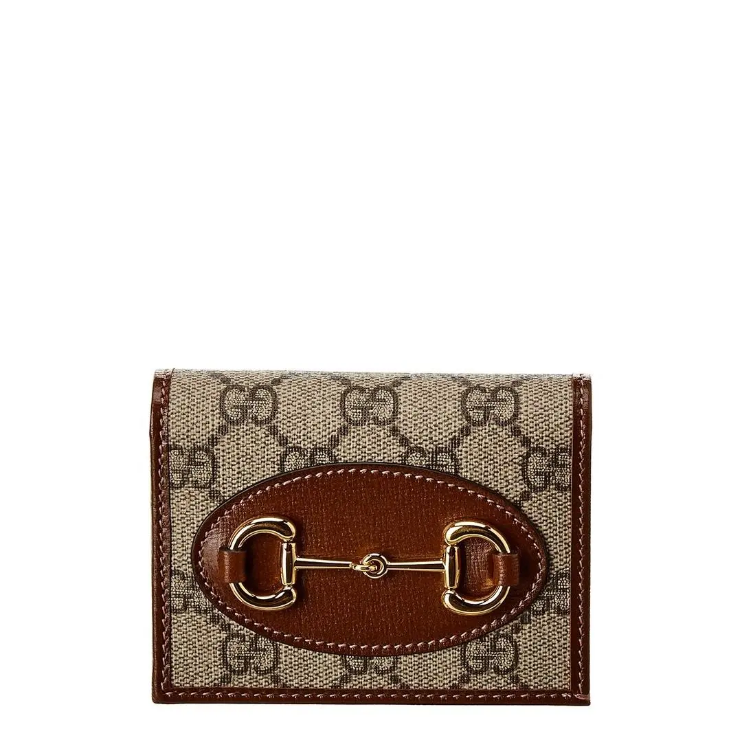 Gucci Horsebit 1955 Gg Supreme Canvas Leather Wallet Women`s Brown