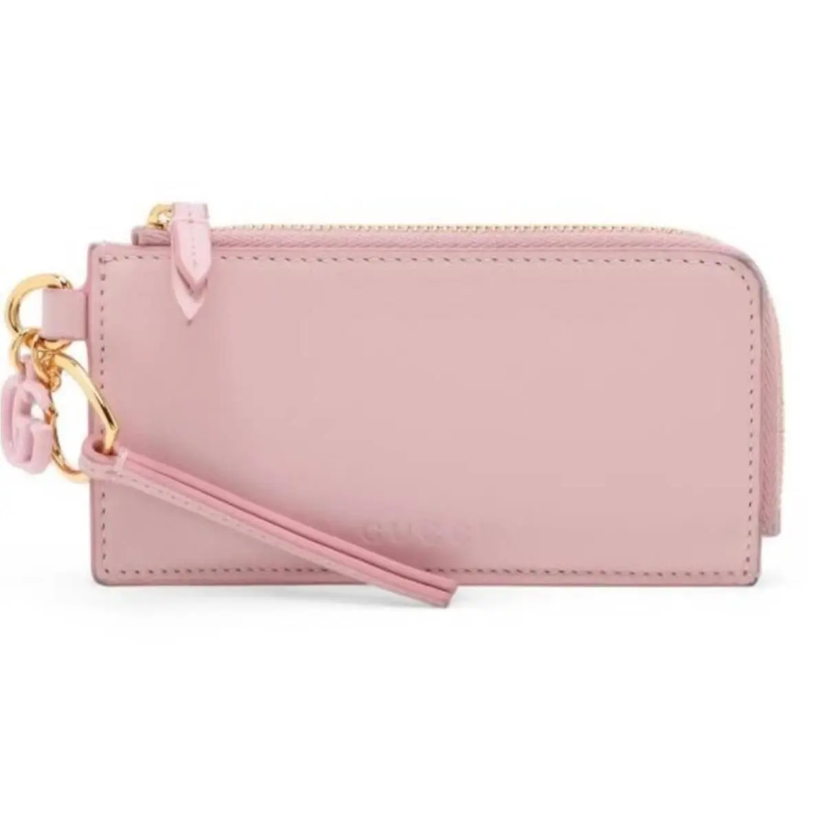 Gucci Double G Pink GG Leather Card Case Women`s GG Heart Charm Gold