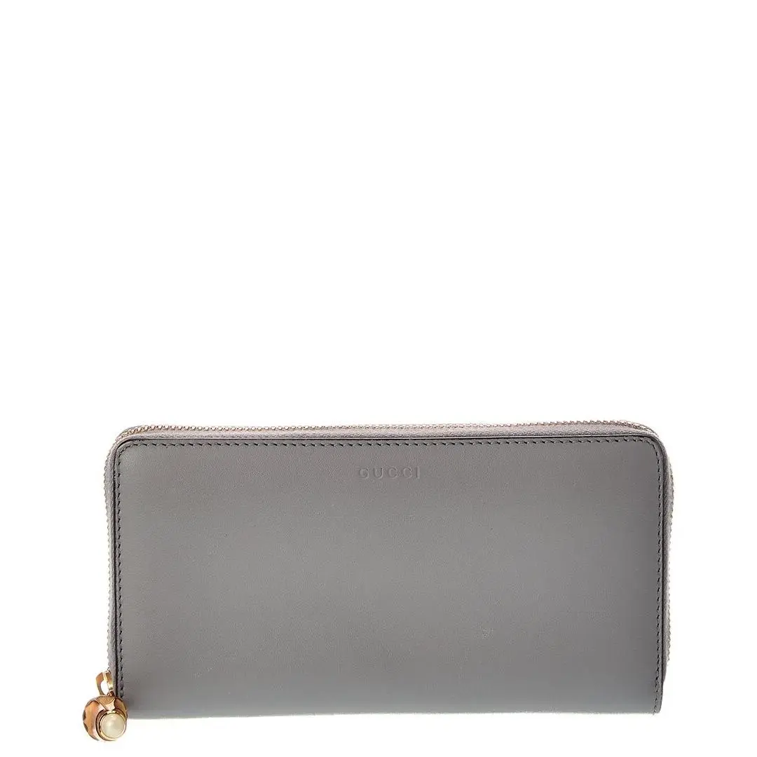 Gucci Grey Leather Bamboo Zip Wallet Pre-loved Women`s
