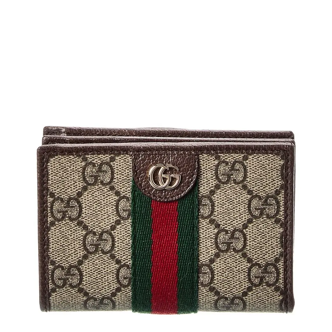 Gucci Ophidia Small Gg Supreme Canvas Leather Card Case Women`s Beige