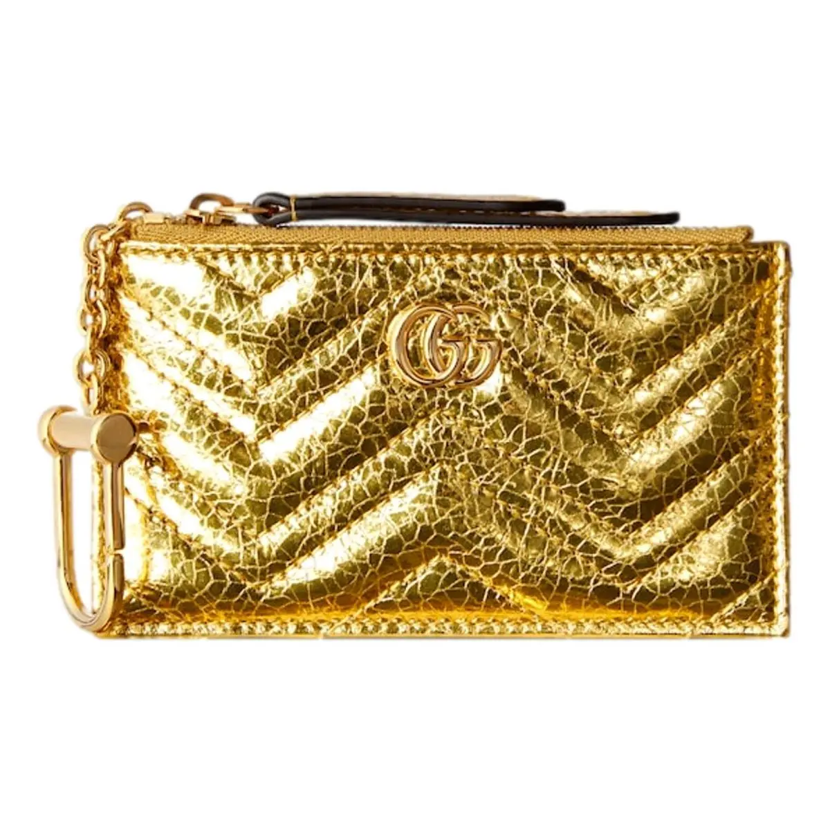 Gucci GG Marmont Gold Metallic Leather Key Pouch Wallet Keycha