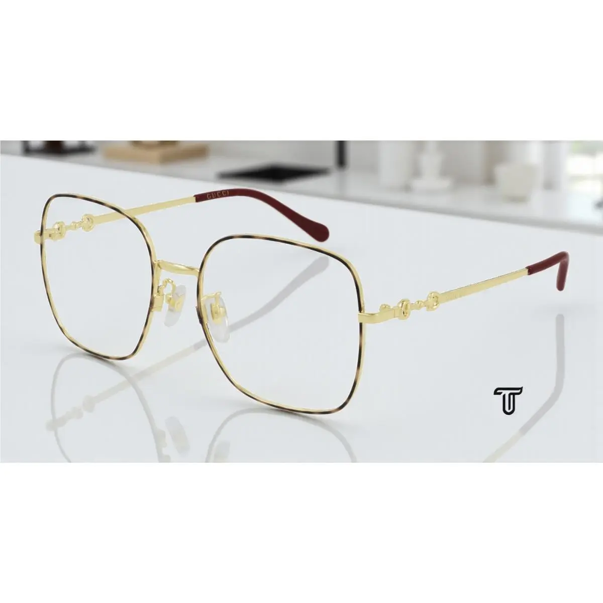 GG0883OA 002 Rectangular Havana Burgundy Demo Lens 55 mm Womens Eyeglasses by Gucci