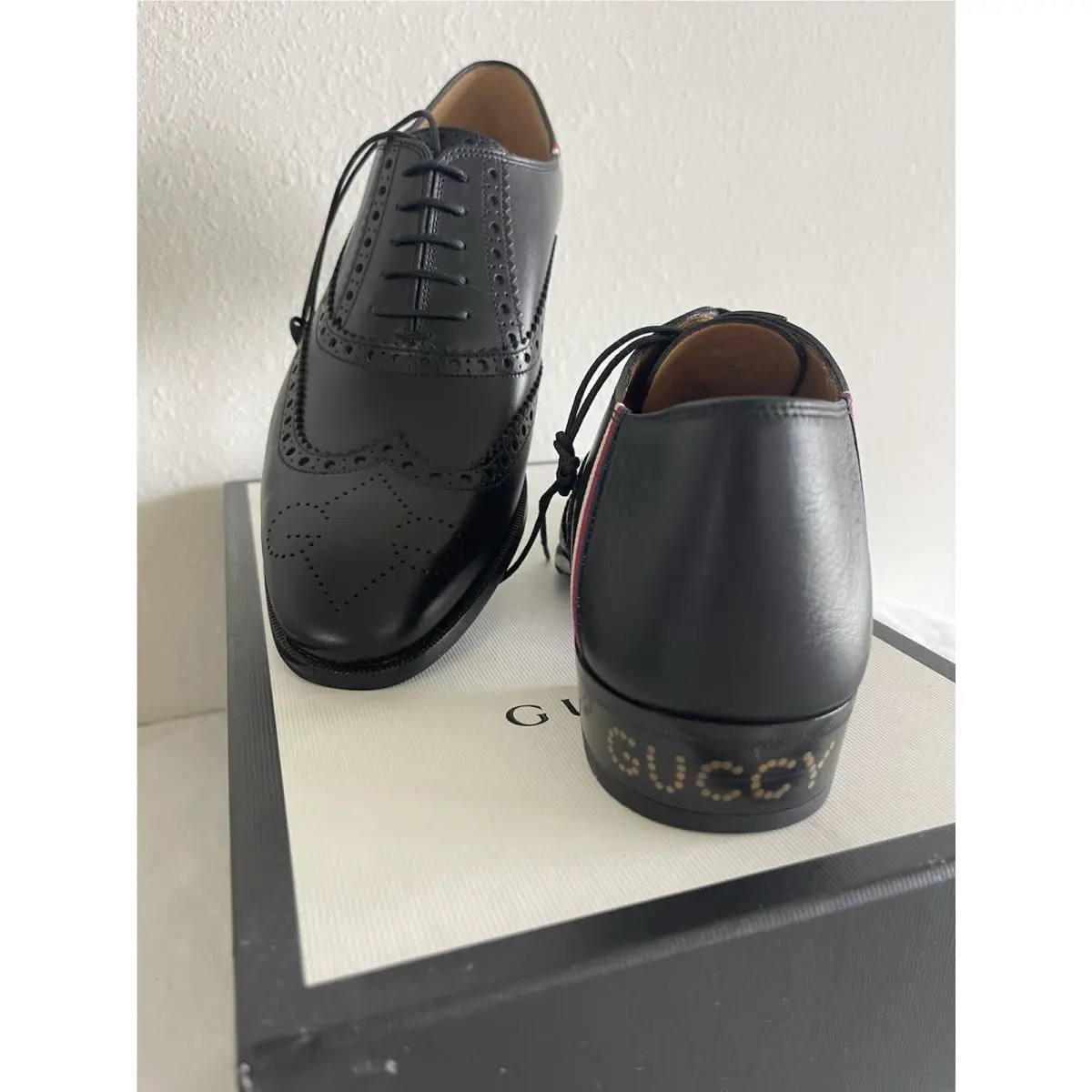 Gucci 532282 Black Lace Up Oxfords Soft Heel Strap Men’s Size US 7