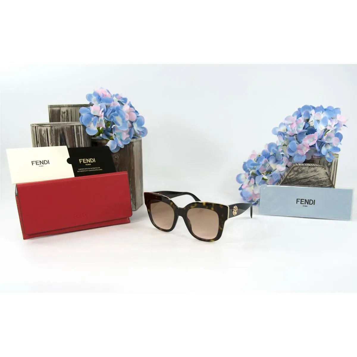 Fendi FF0356S Vh8 Logo Havana Tortoise Acrylic Sunglasses Case