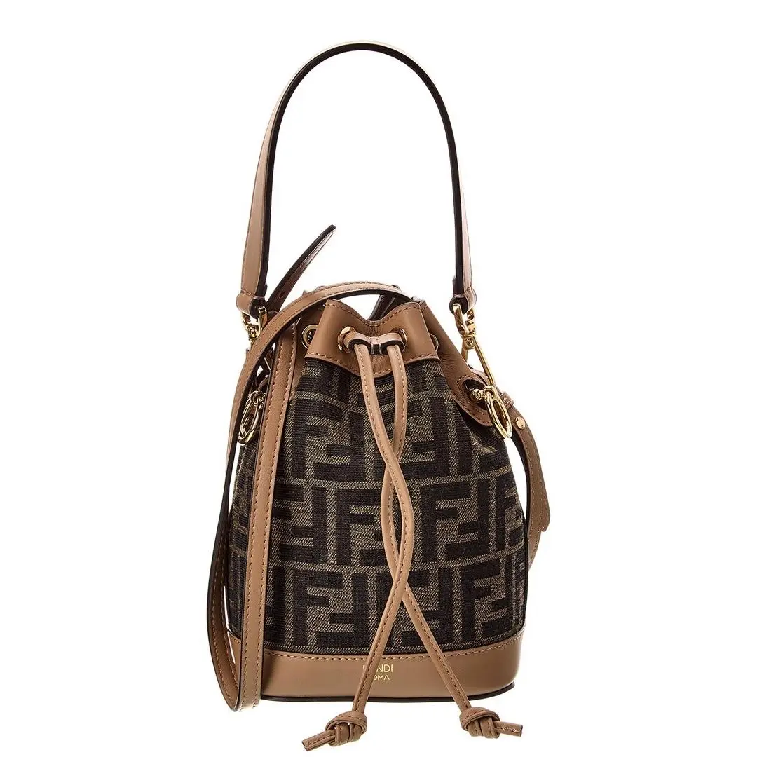 Mon Tresor Mini Ff Jacquard Leather Bucket Bag Women`s Brown by Fendi