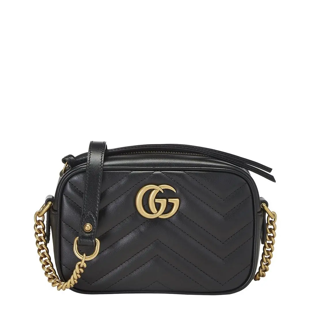 Gucci Black Leather Gg Marmont Crossbody Mini Pre-loved Women`s