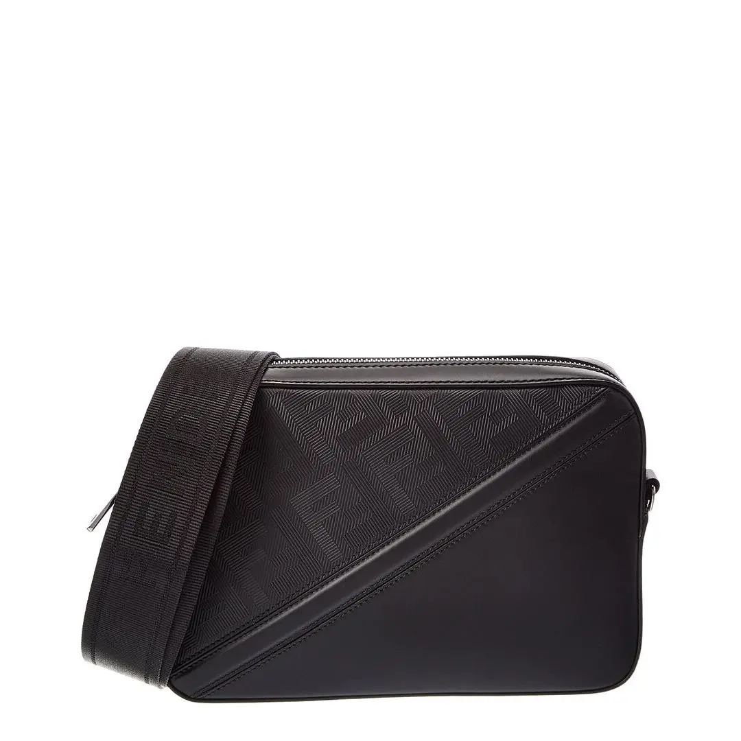 Fendi Diagonal Leather Camera Bag Men`s Black