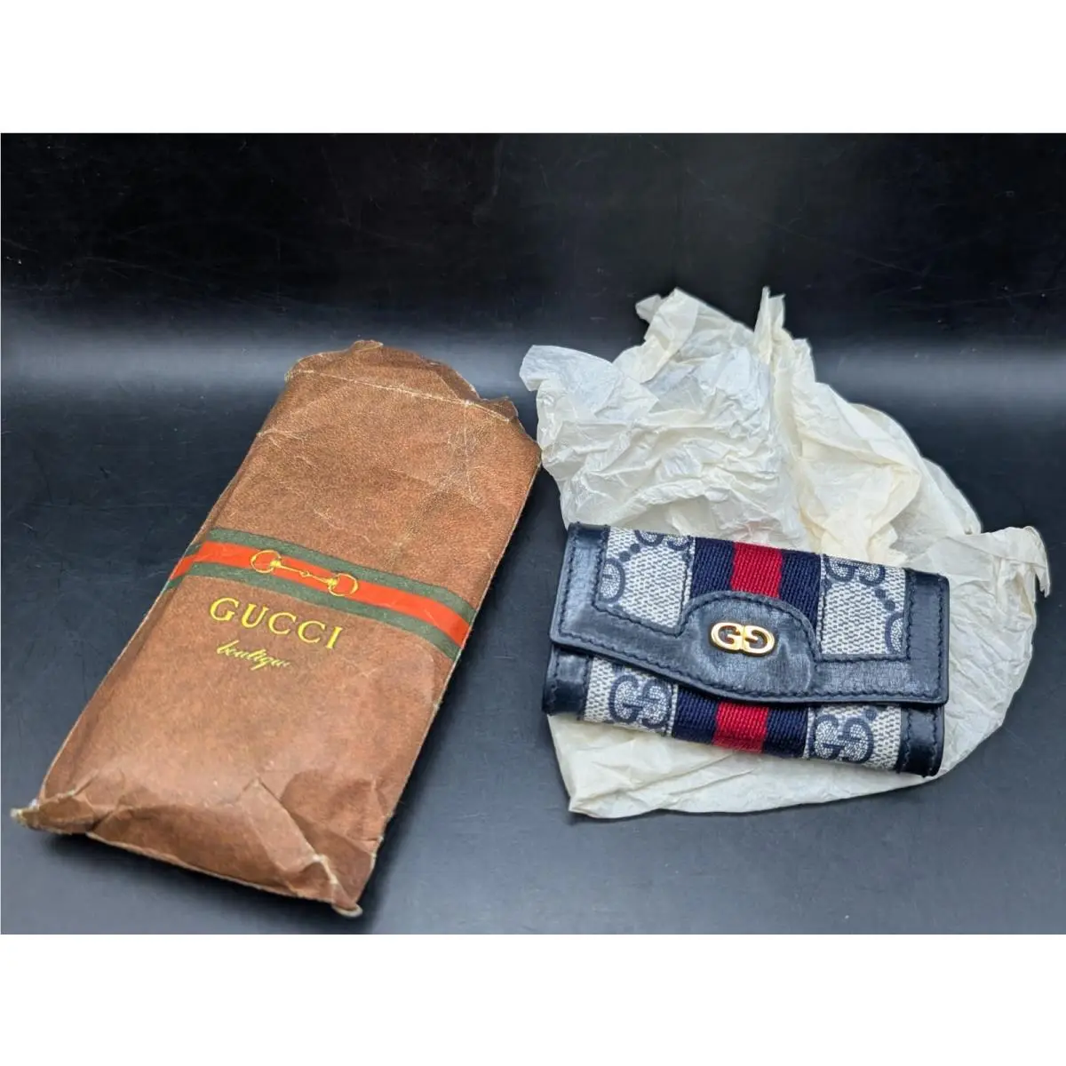 Gucci GG Monogram Canvas 6 Hook Key Holder Wallet Vintage Navy Supreme