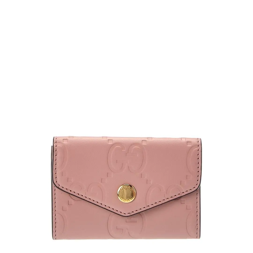 Gucci Soft Pink Jumbo Gg Leather Embossed Snap Wallet Pre-loved