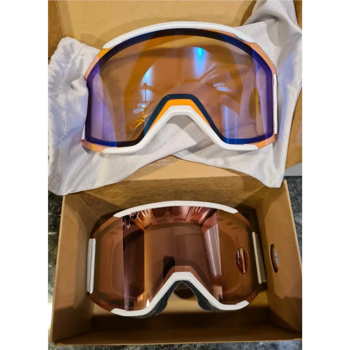 Smith Squad Mag Snow Goggles White Vapor Everyday Rose Gold Lens + Bonus Ski