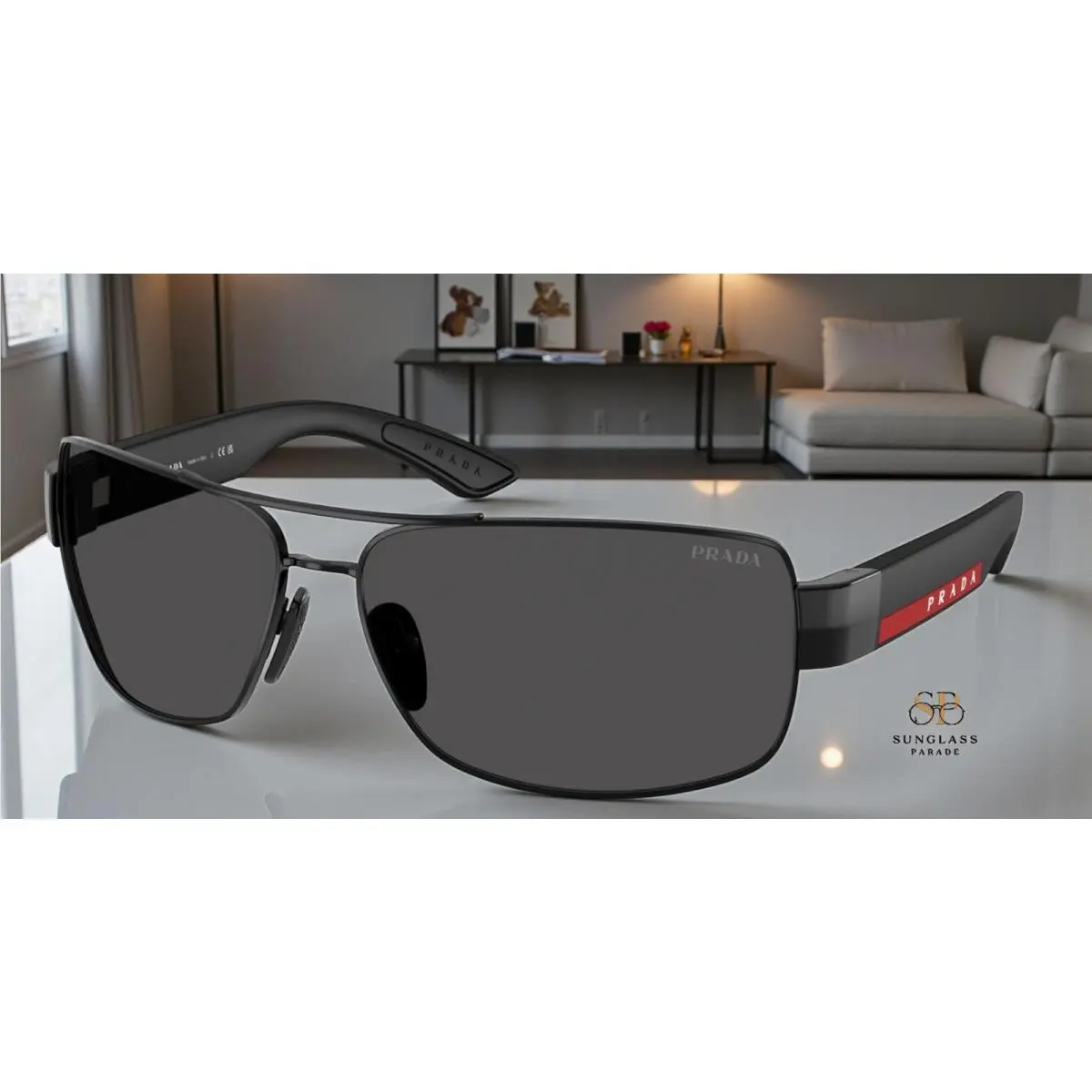 Prada Linea Rossa PS B52S 1AB06F Black Dark Grey 65 mm Men`s Sunglasses