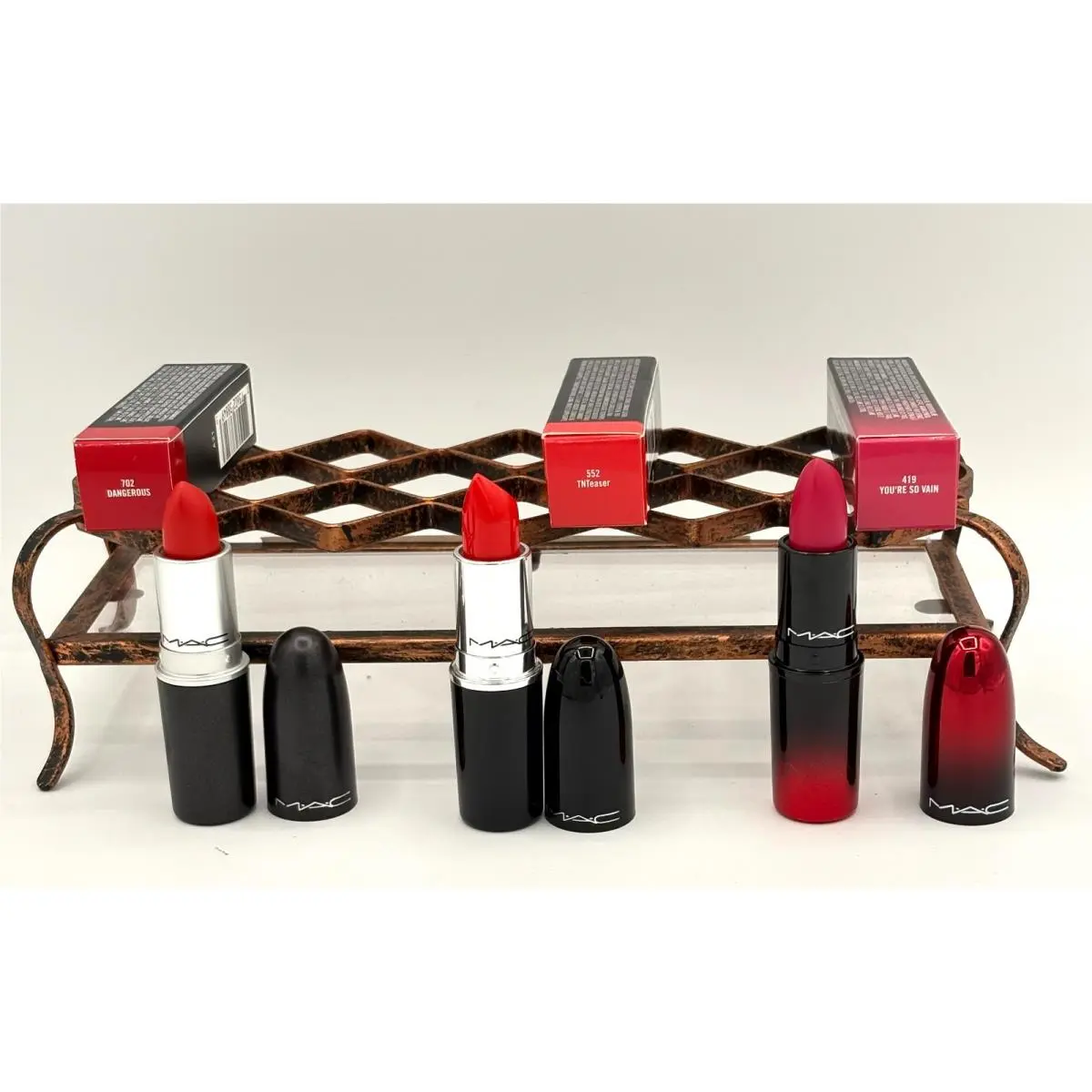Mac Three 3 Piece Lipstick Set Dangerous Tnteaser and You`re So Va