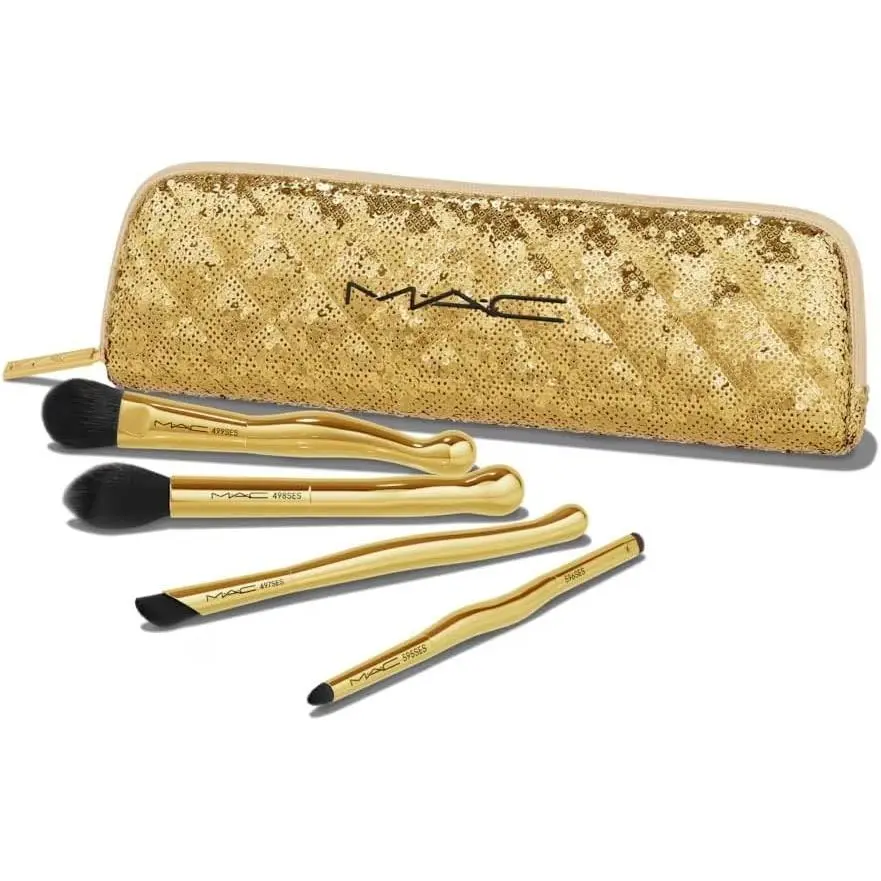Mac Golden Touch Mini Brush Set Powder Blending Concealer Eye Shadow Bag 5X Box