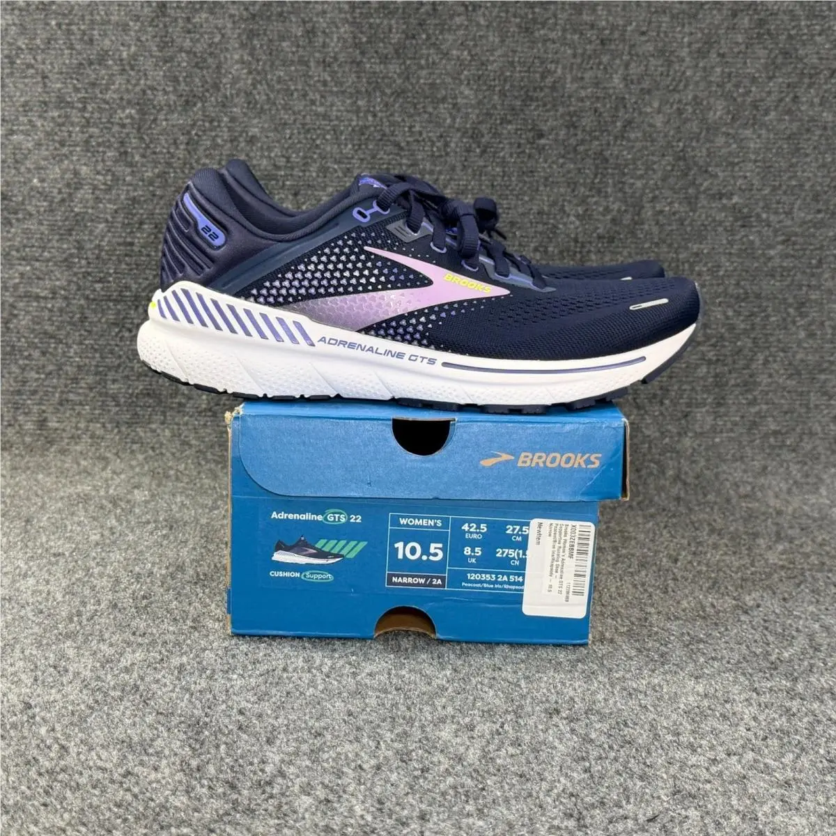 Brooks Adrenaline Gts 22 Running Shoes Women`s 10.5 Peacoat Blue Iris Rhapsody