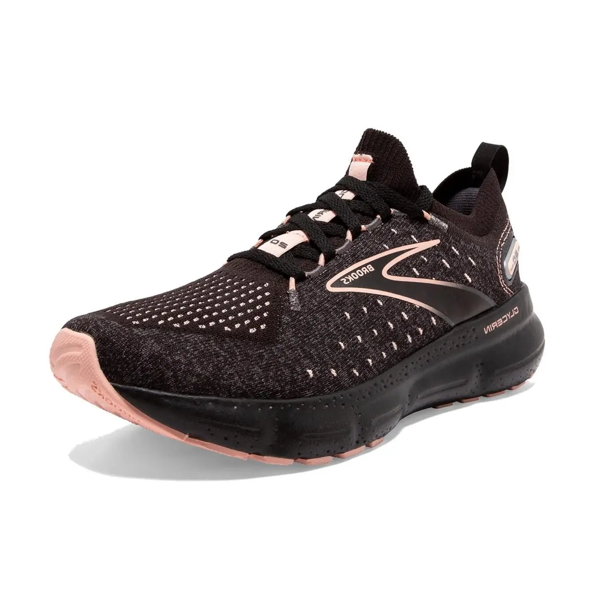 Brooks Womens Glycerin Stealthfit 20 Neutral Running Shoe - Black/pearl/peach