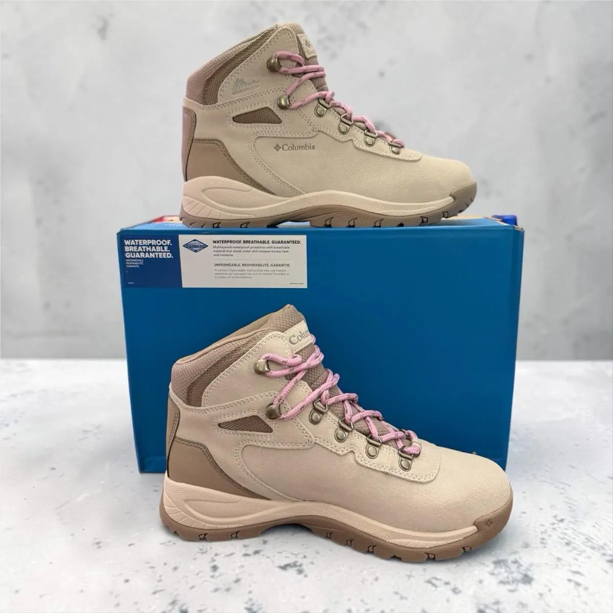 Columbia sz 8 Women Newton Ridge Plus Amped Hiking Boots Stone Pink WP