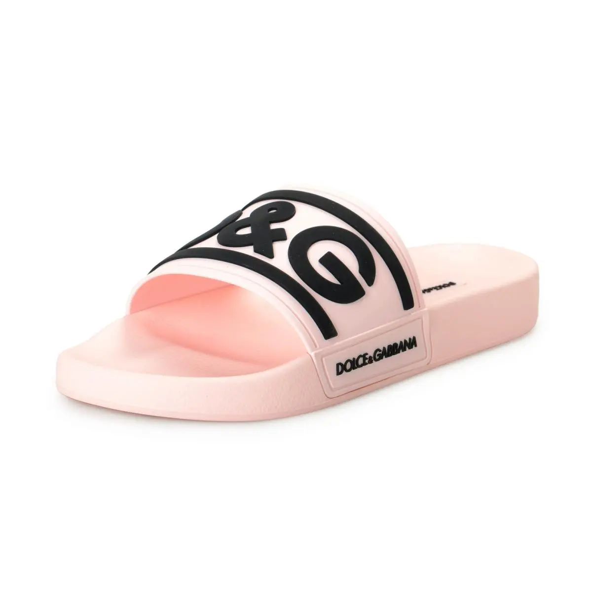 Dolce Gabbana Women`s Pink Black Logo Print Rubber Flip Flops Sandals Shoes by Dolce & Gabbana