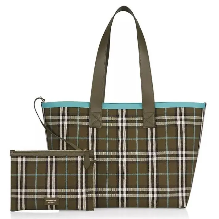 Olive Green London Check Tote Bag by Burberry