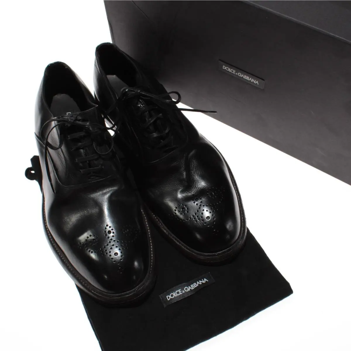 Dolce Gabbana Lace Up Leather Dress Shoes Size 9.5 US in Solid Black