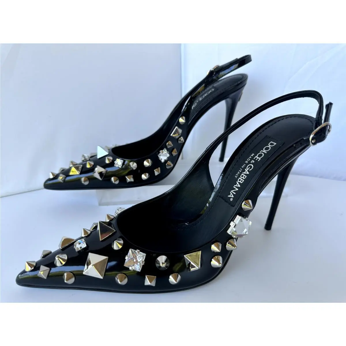 Dolce Gabbana Women`s Pump Black Shoes Size 38.5 Slingback Patent Leather